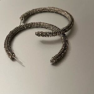 RARE Miriam Haskell Beaded Hoop Earrings - Gunmetal
